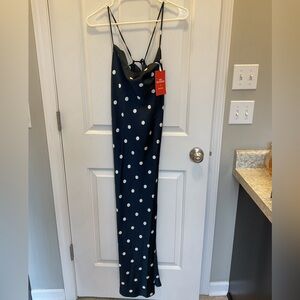 The Occasion by Old Navy Navy Polka Dot Satin Cowl Maxi Dress